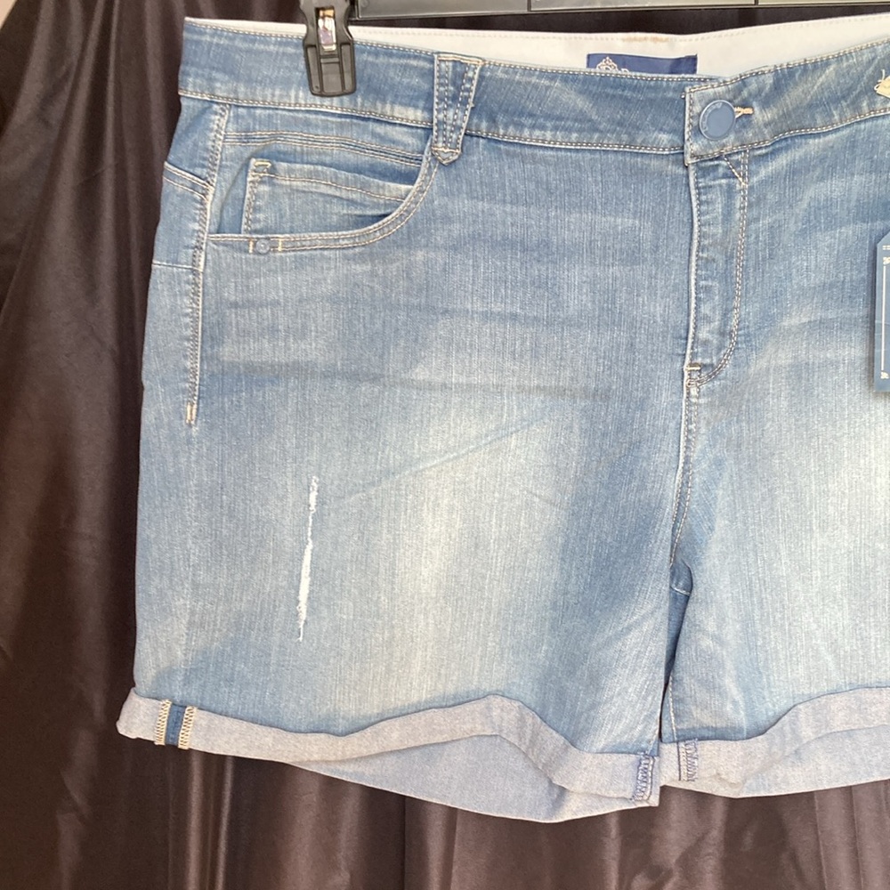 Democracy ab solution jean short denim short w slimming panel distressed 22W - Picture 10 of 17